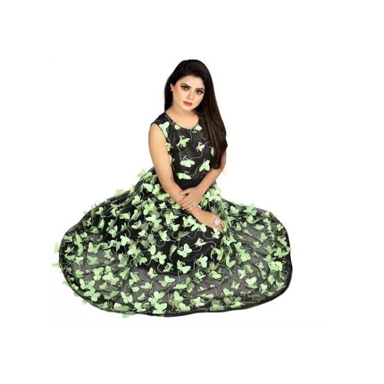 Self Design, Embellished, Embroidered Satin Blend, Net Semi Stitched Flared/A-line Gown