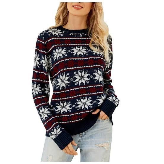 Women's Christmas Sweatshirt Casual Fashion Printing Long Sleeve O-Neck Pullover Top Blouse Wool Sweater, S-3XLc